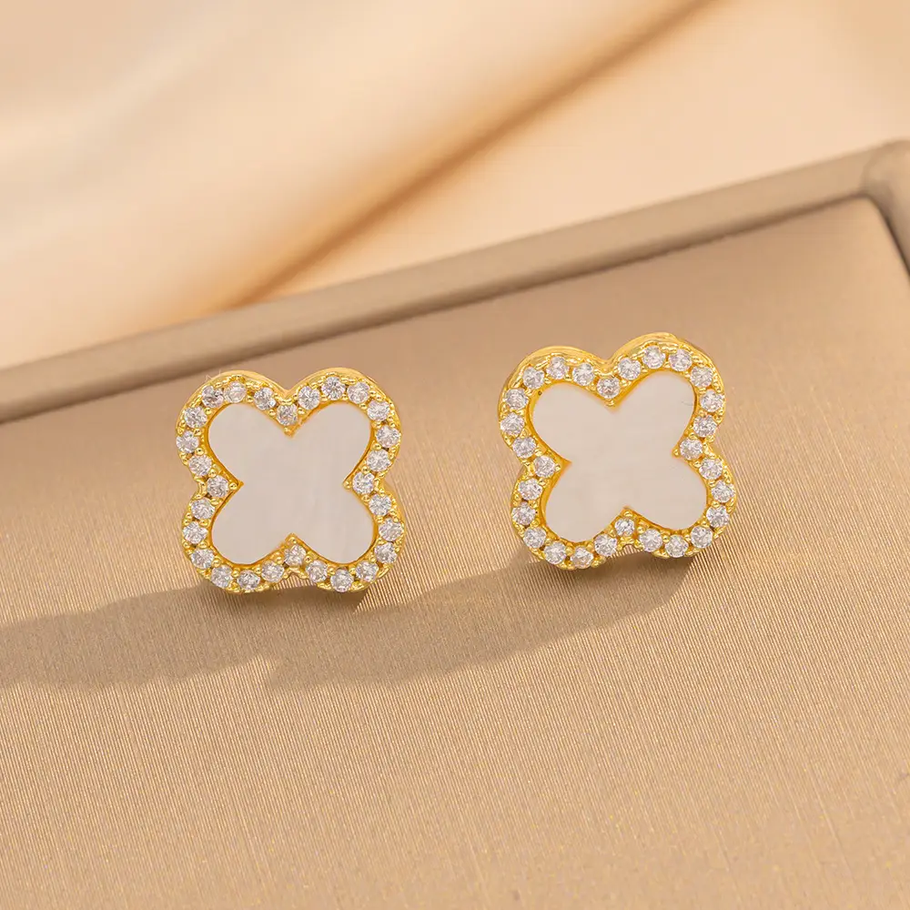 Korean Four Leaf Clover Diamond Earrings Women