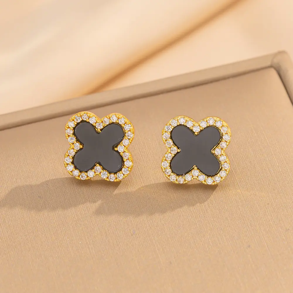 Korean Four Leaf Clover Diamond Earrings Women