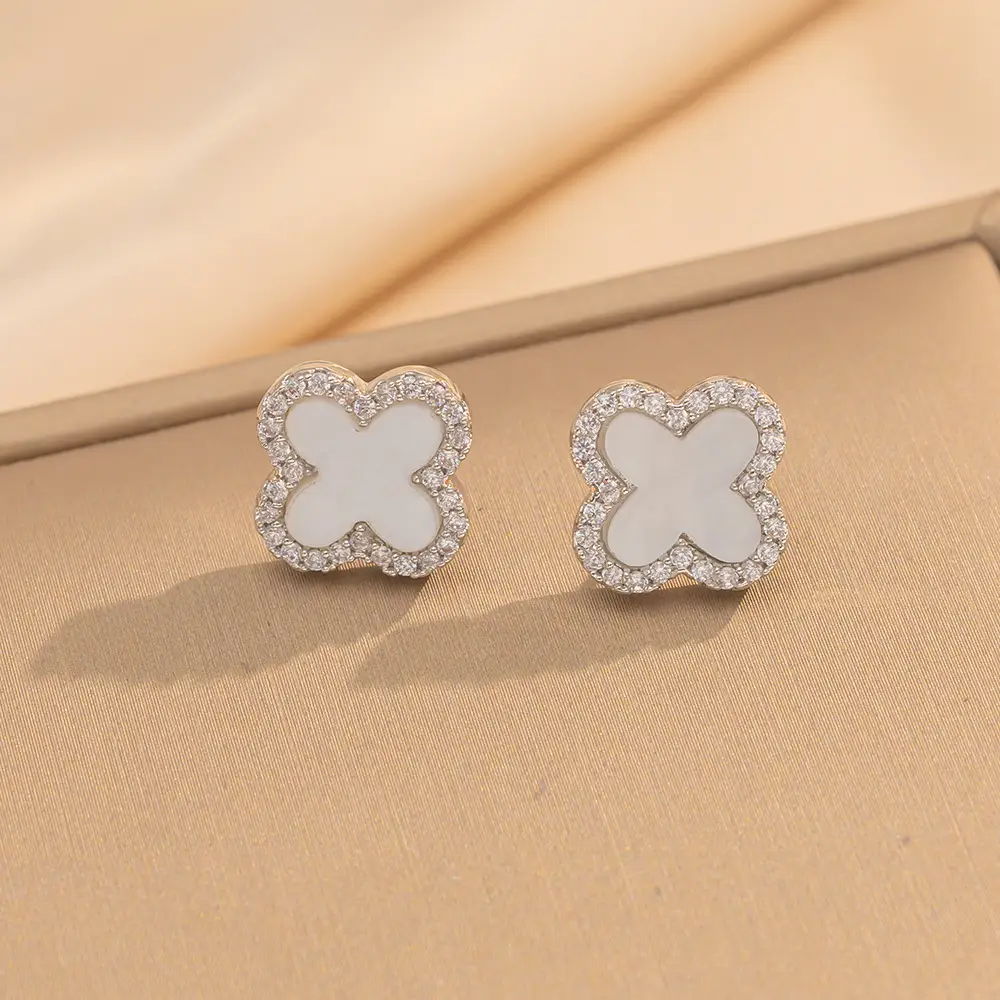 Korean Four Leaf Clover Diamond Earrings Women