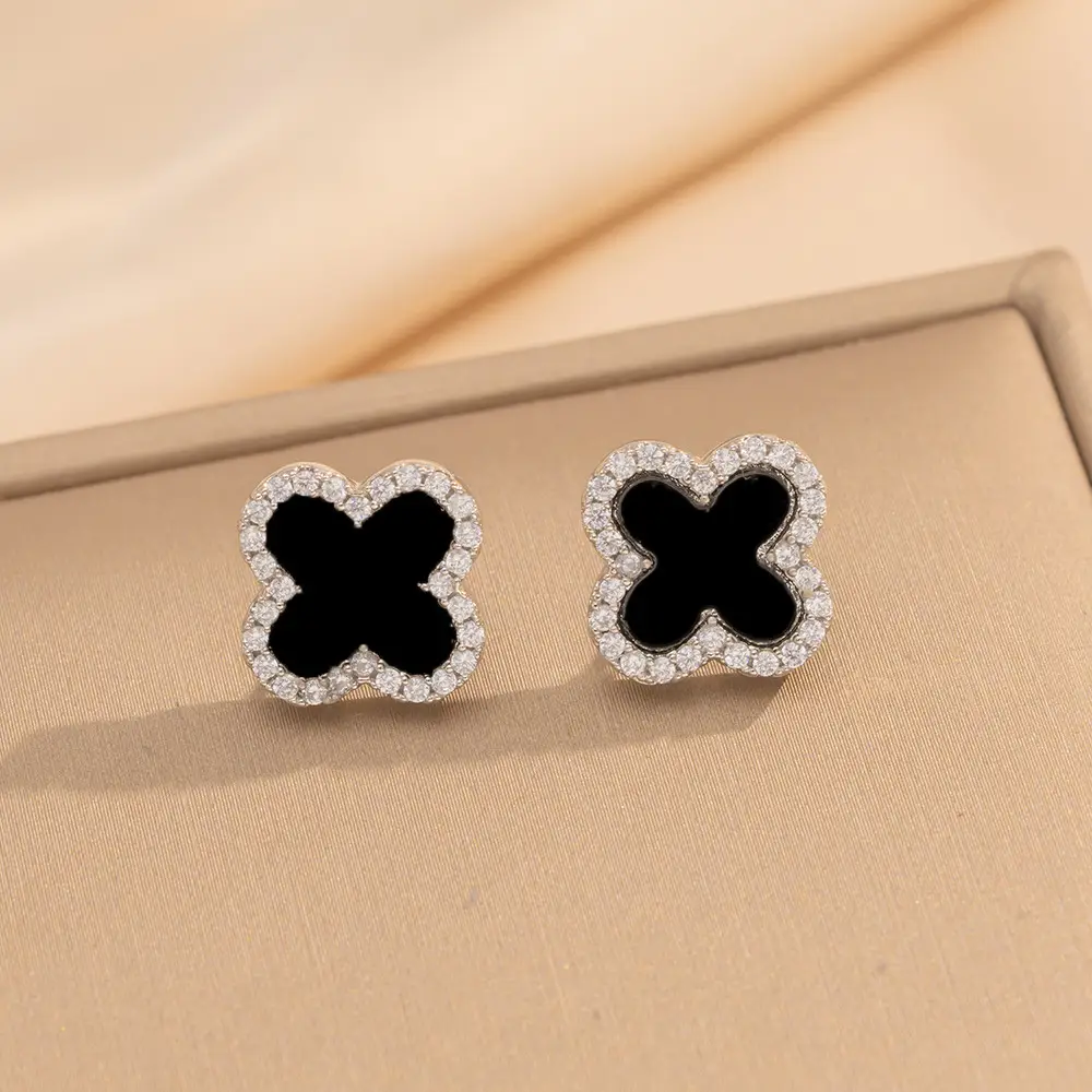 Korean Four Leaf Clover Diamond Earrings Women