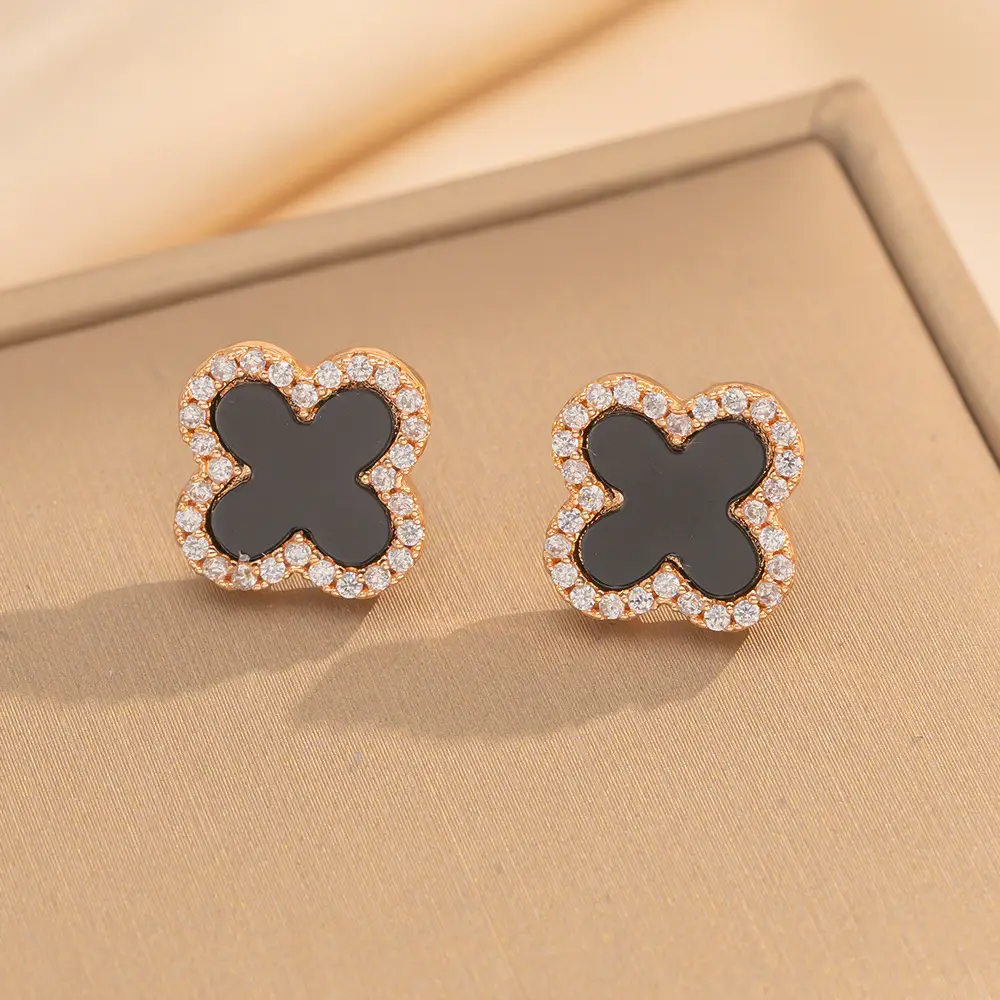 Korean Four Leaf Clover Diamond Earrings Women