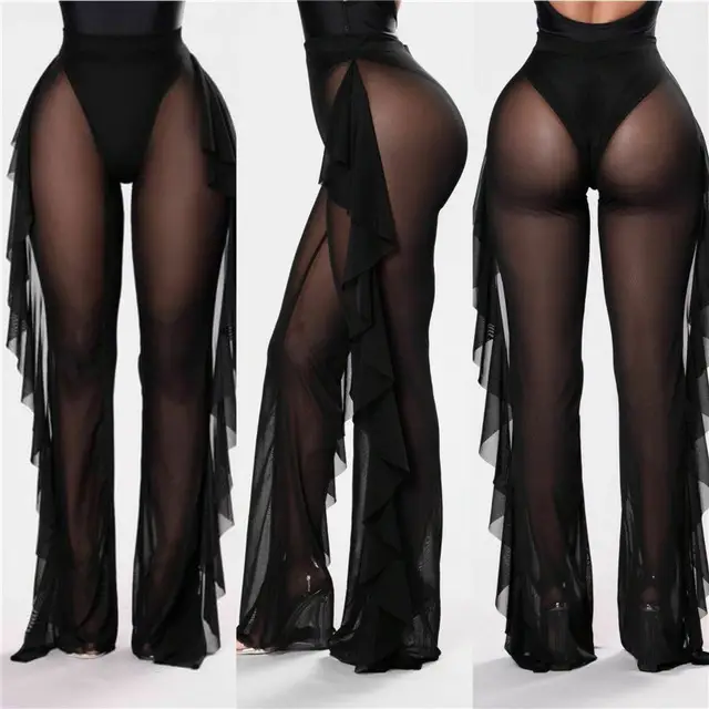 2024 Cross-Border Ruffled Mesh See-Trouser Set - Image 5
