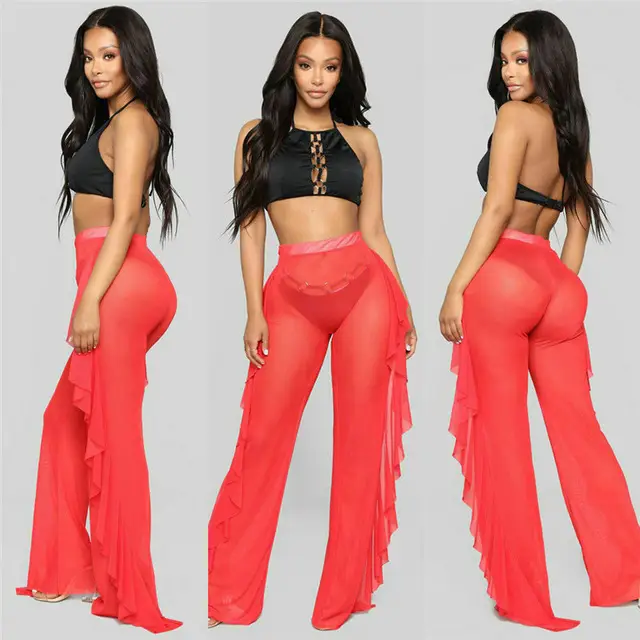2024 Cross-Border Ruffled Mesh See-Trouser Set - Image 2