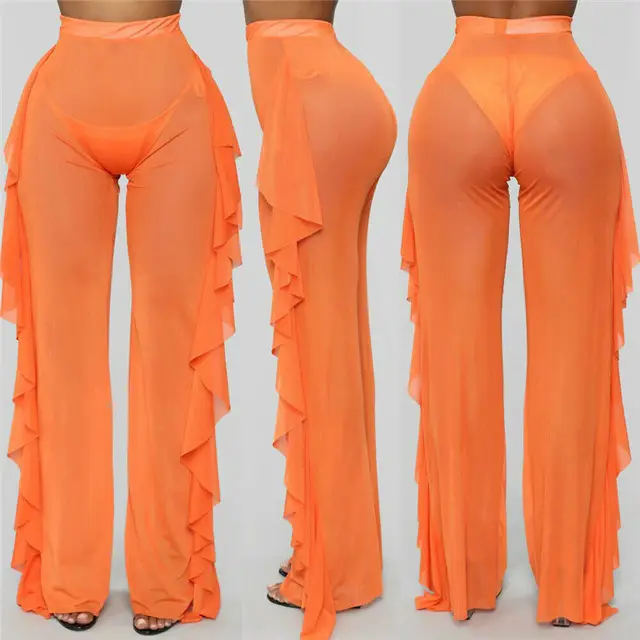 2024 Cross-Border Ruffled Mesh See-Trouser Set - Image 6