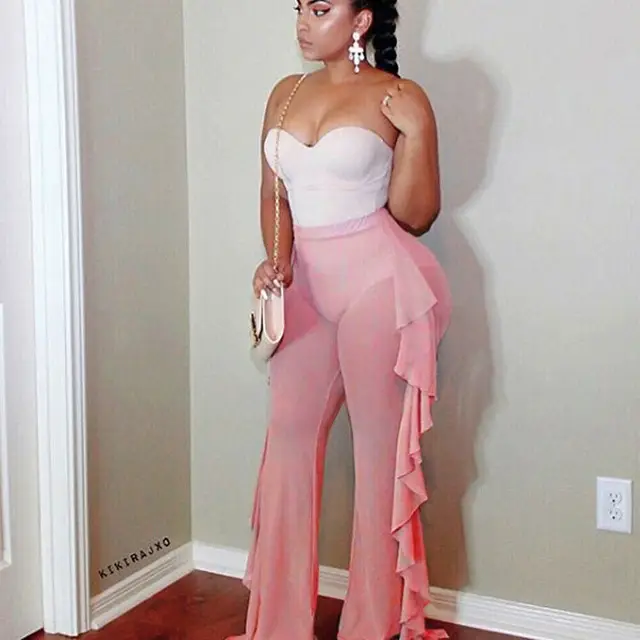 2024 Cross-Border Ruffled Mesh See-Trouser Set - Image 4