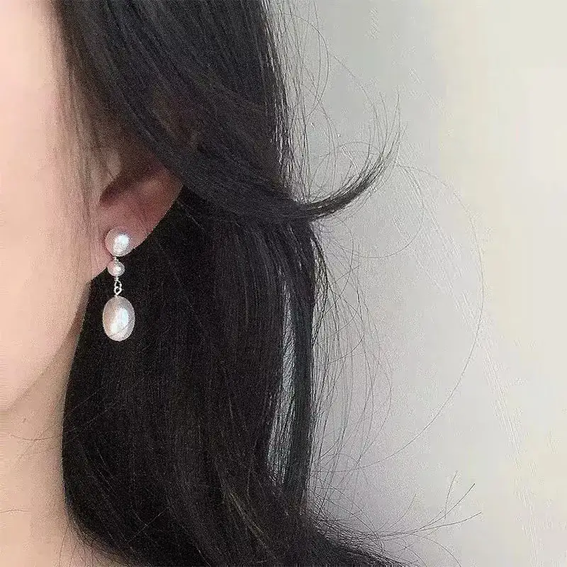 Natural Pearl Earrings Women's Fashion Long S925 Silver - Image 3