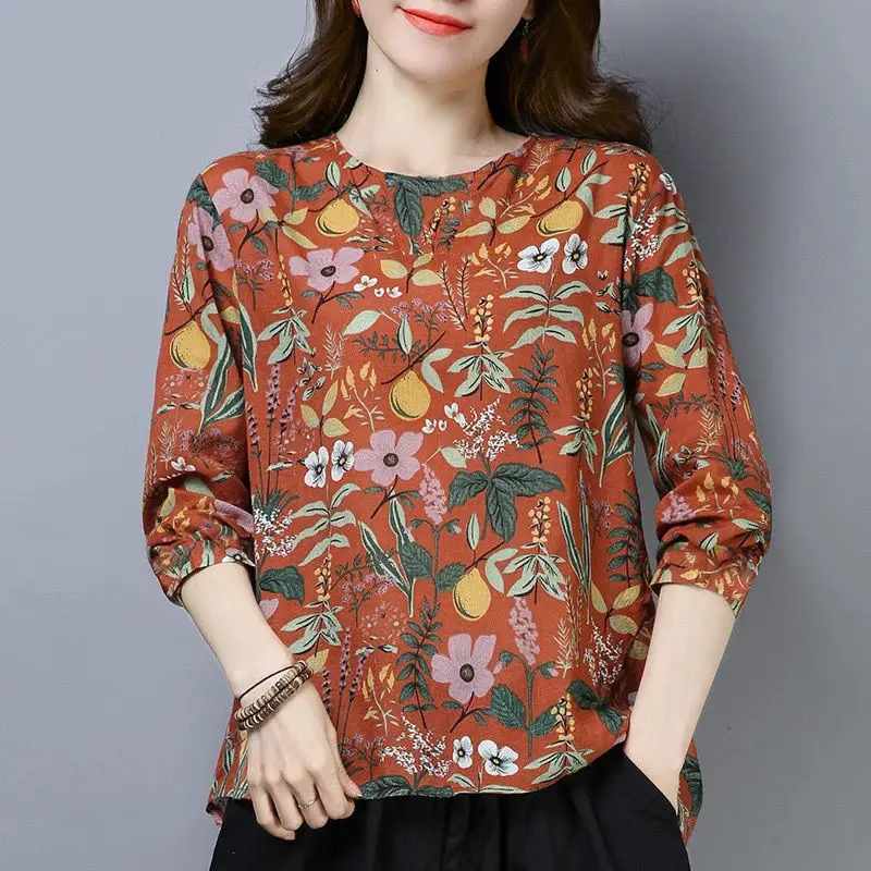 New Women's Long Sleeve Floral T-Shirt Plus Size - Image 5