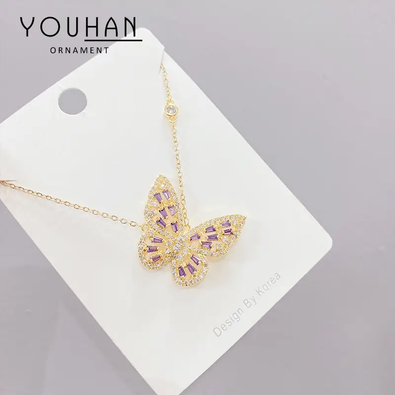 Cross-border Zircon Butterfly Necklace with Real Gold Clavicle Chain - Image 2