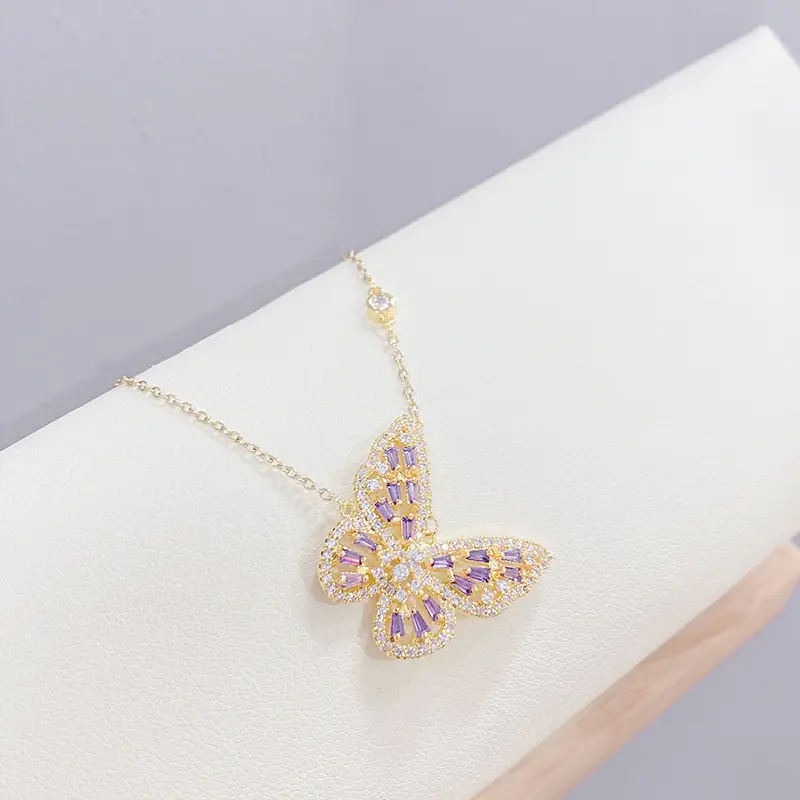 Cross-border Zircon Butterfly Necklace with Real Gold Clavicle Chain - Image 3