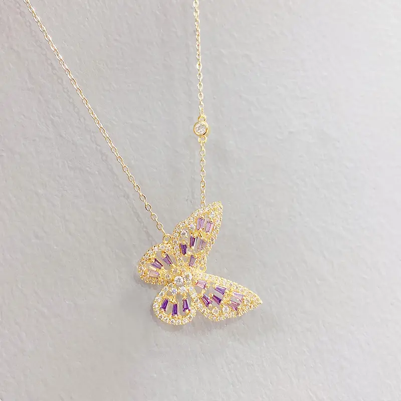 Cross-border Zircon Butterfly Necklace with Real Gold Clavicle Chain - Image 4