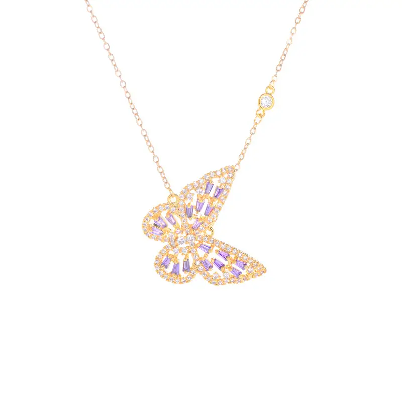 Cross-border Zircon Butterfly Necklace with Real Gold Clavicle Chain - Image 5