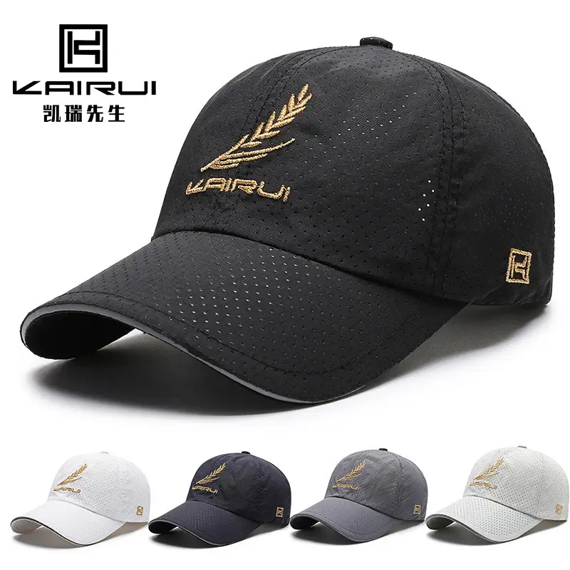Men's Navy Blue Embroidered Baseball Cap with Gold Leaf Design - Image 6