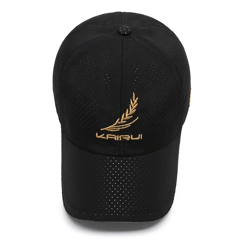 Men's Navy Blue Embroidered Baseball Cap with Gold Leaf Design - Image 8