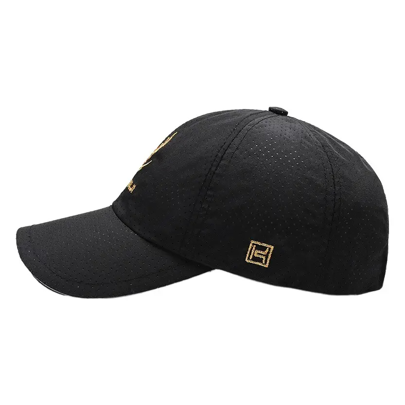 Men's Navy Blue Embroidered Baseball Cap with Gold Leaf Design