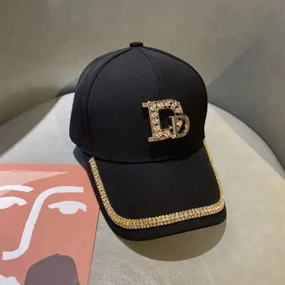 Black Diamond Cap with Gold Embroidery for Women - Image 6