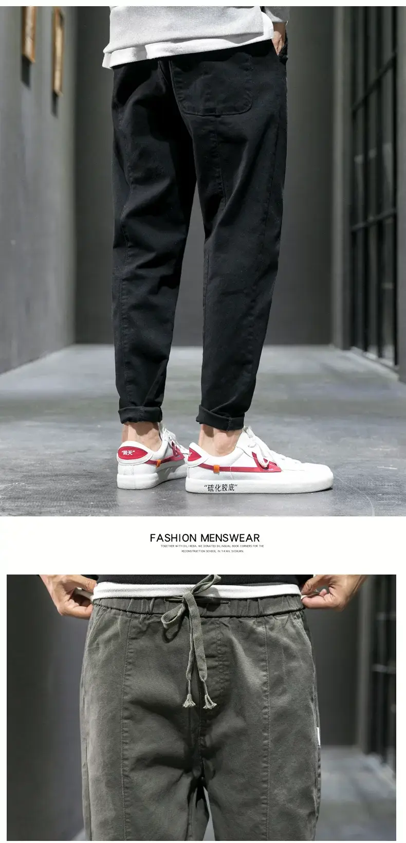 Men's Black Straight-leg Cotton Jeans Leg-toe Pants — feature 10