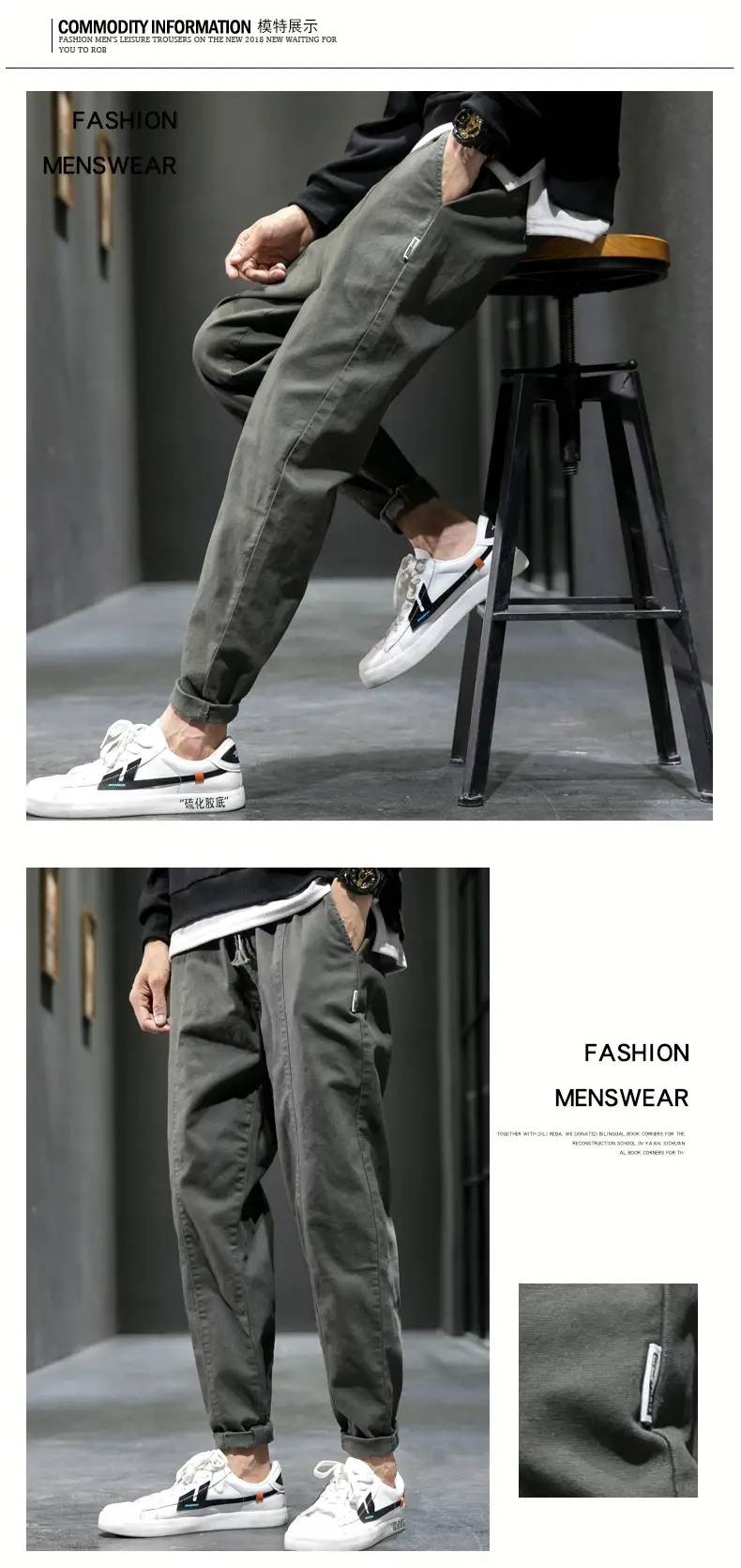 Men's Black Straight-leg Cotton Jeans Leg-toe Pants — feature 6