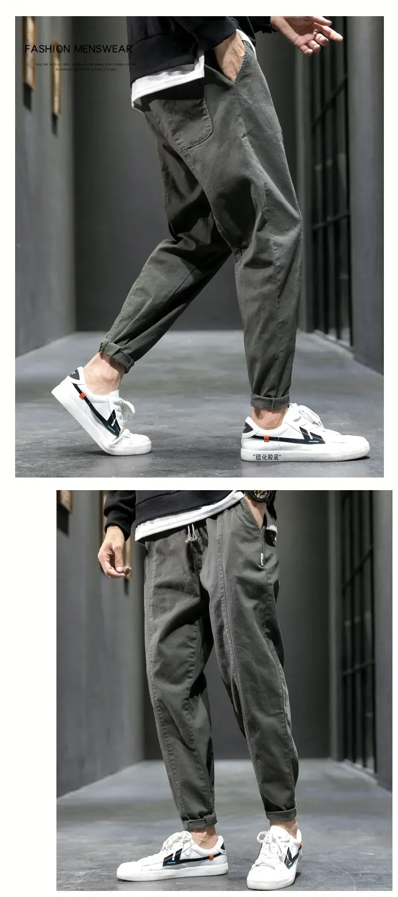 Men's Black Straight-leg Cotton Jeans Leg-toe Pants — feature 7