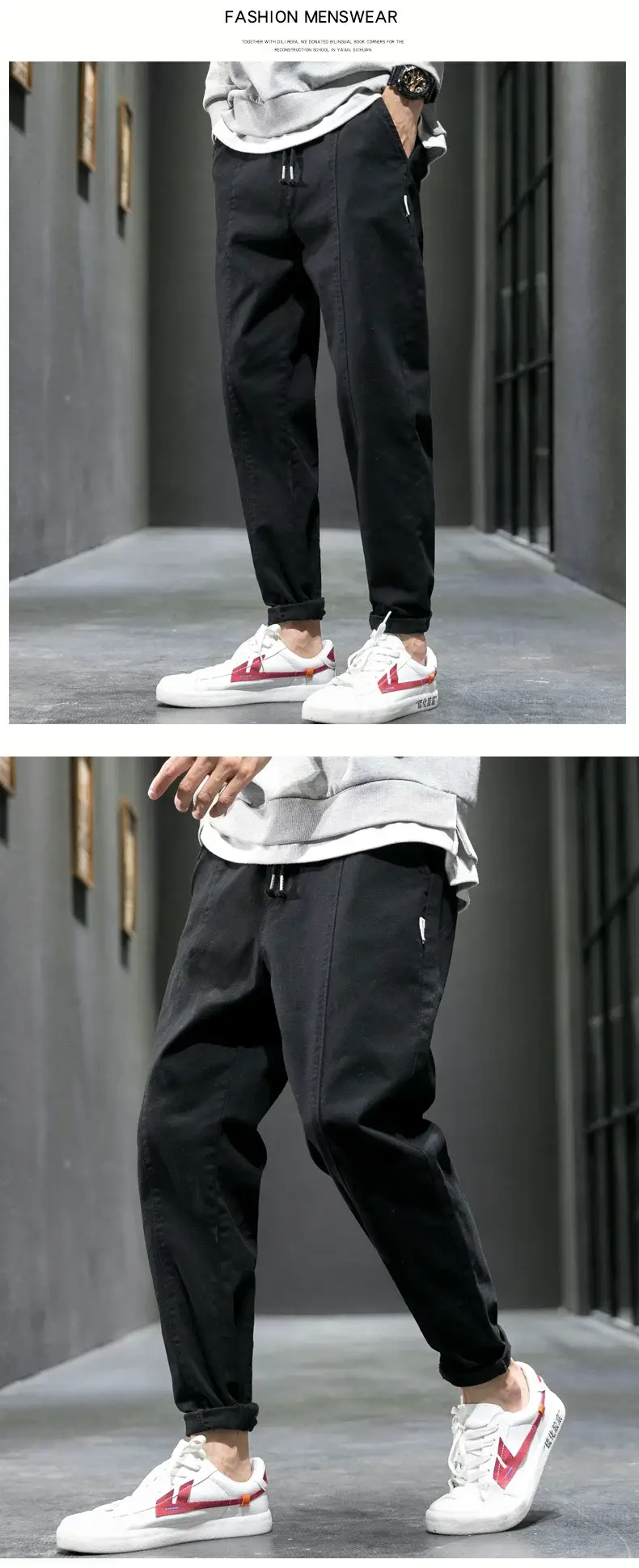 Men's Black Straight-leg Cotton Jeans Leg-toe Pants — feature 9