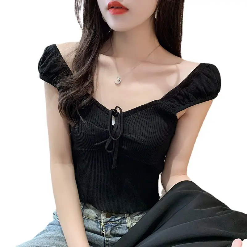 Pink Knitted One-Line Pullover Camisole with Shoulder Straps - Image 10