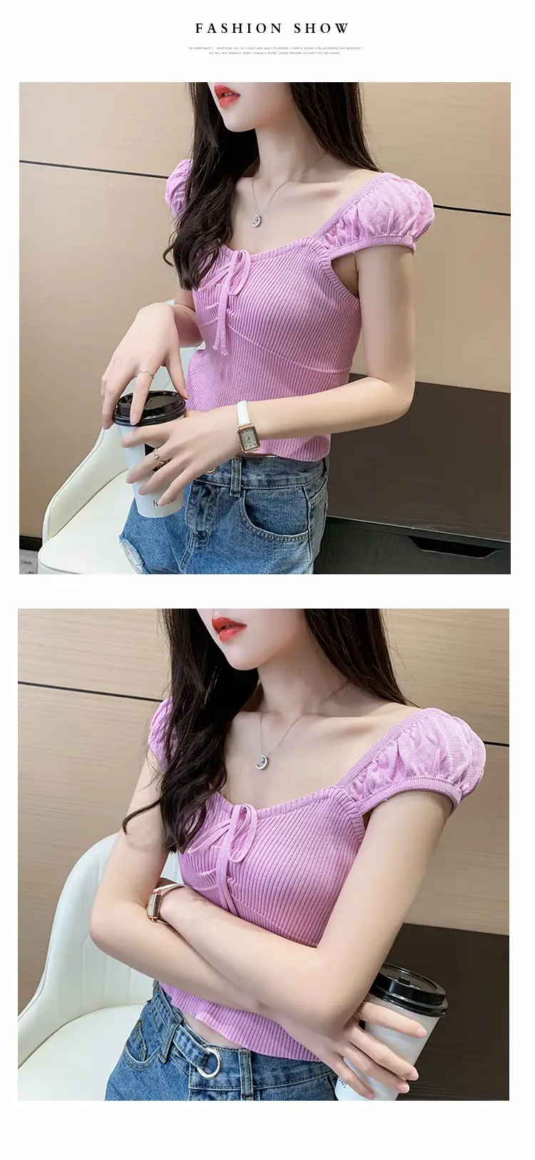 Pink Knitted One-Line Pullover Camisole with Shoulder Straps — feature 12