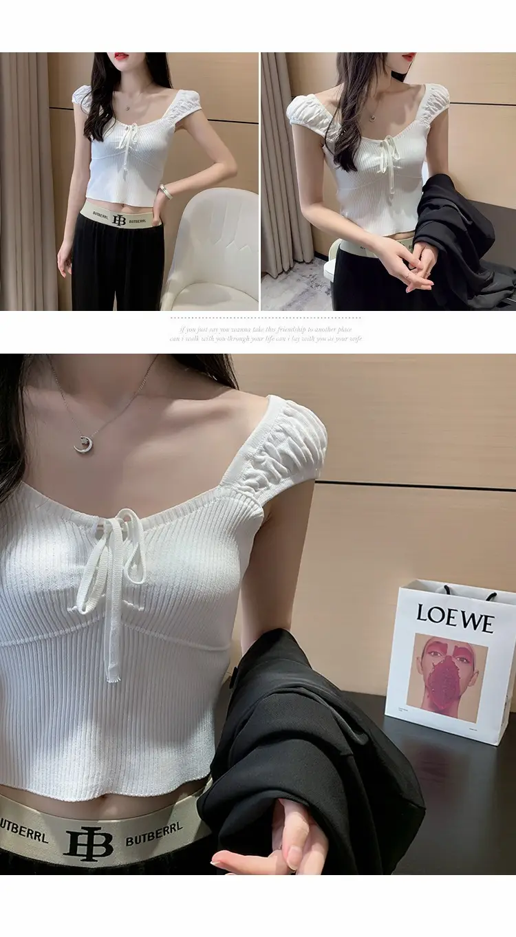 Pink Knitted One-Line Pullover Camisole with Shoulder Straps — feature 14
