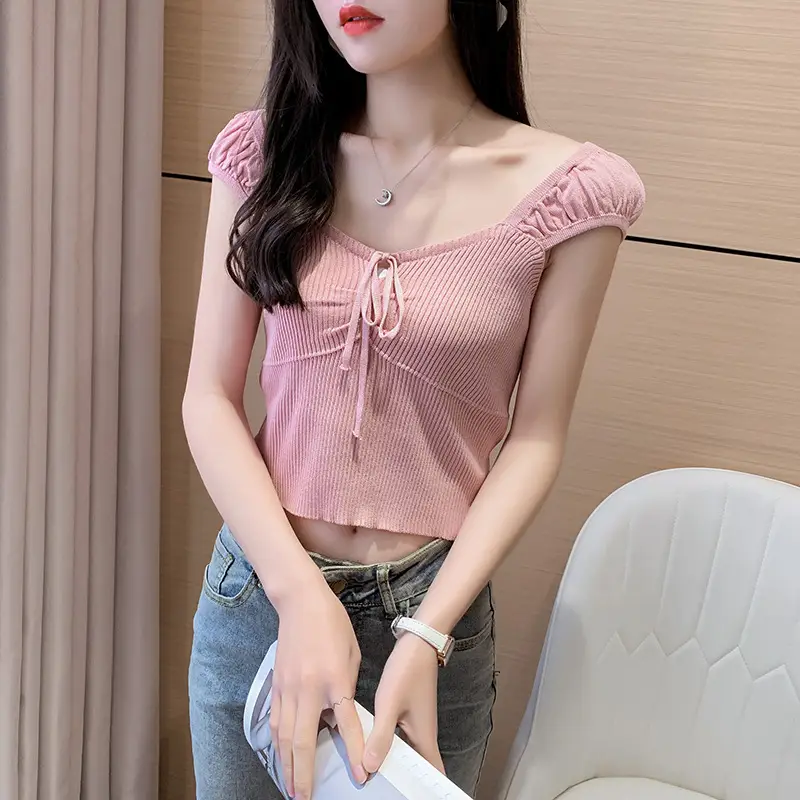 Pink Knitted One-Line Pullover Camisole with Shoulder Straps — feature 17