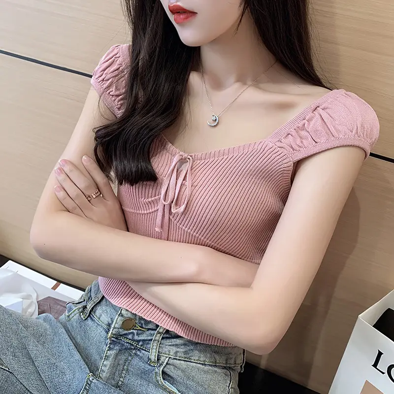 Pink Knitted One-Line Pullover Camisole with Shoulder Straps — feature 21