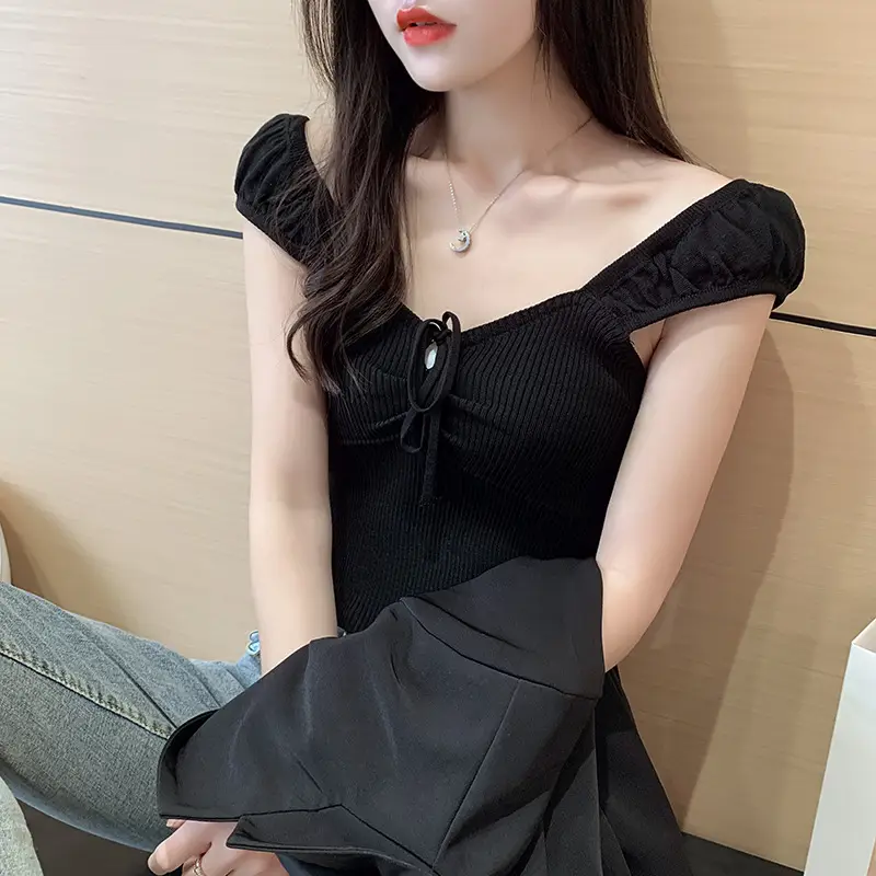 Pink Knitted One-Line Pullover Camisole with Shoulder Straps — feature 26