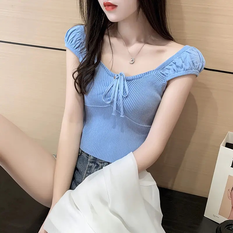 Pink Knitted One-Line Pullover Camisole with Shoulder Straps — feature 30