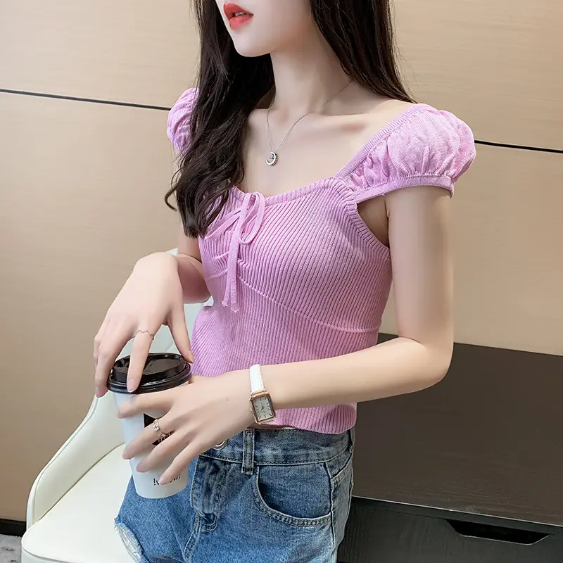 Pink Knitted One-Line Pullover Camisole with Shoulder Straps — feature 33