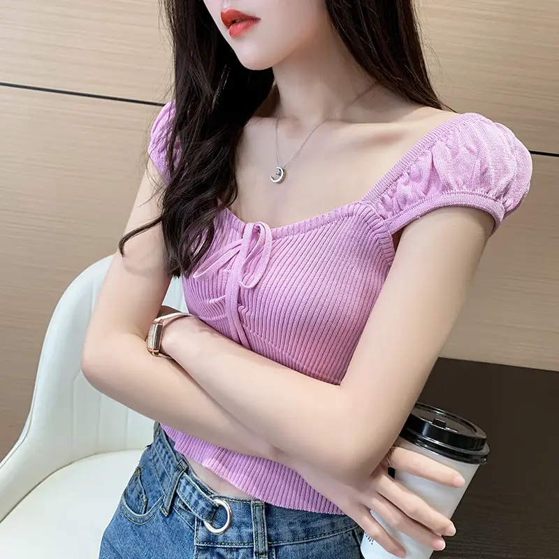 Pink Knitted One-Line Pullover Camisole with Shoulder Straps — feature 34