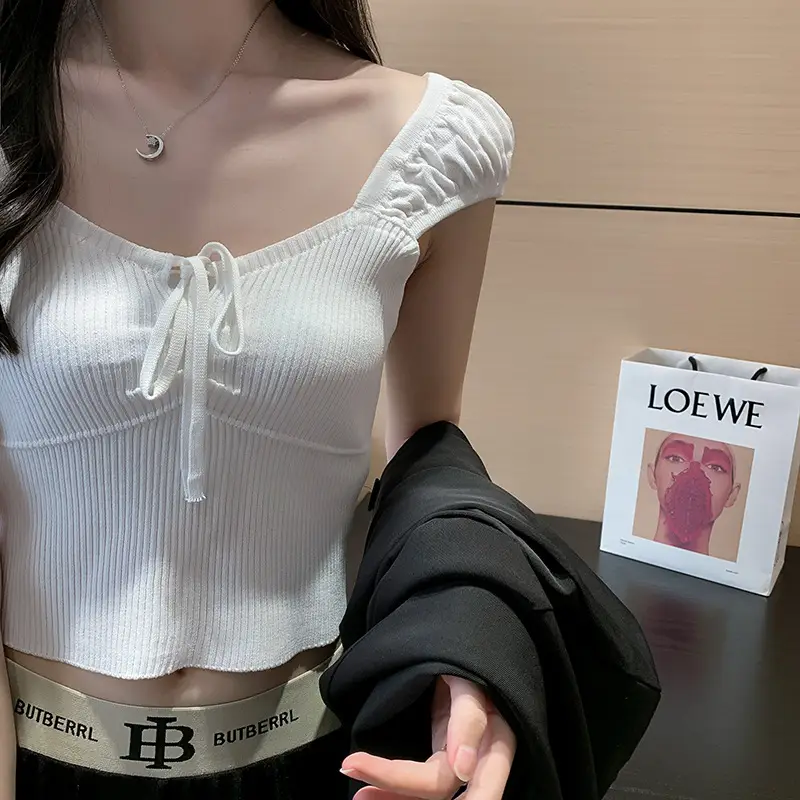 Pink Knitted One-Line Pullover Camisole with Shoulder Straps — feature 39