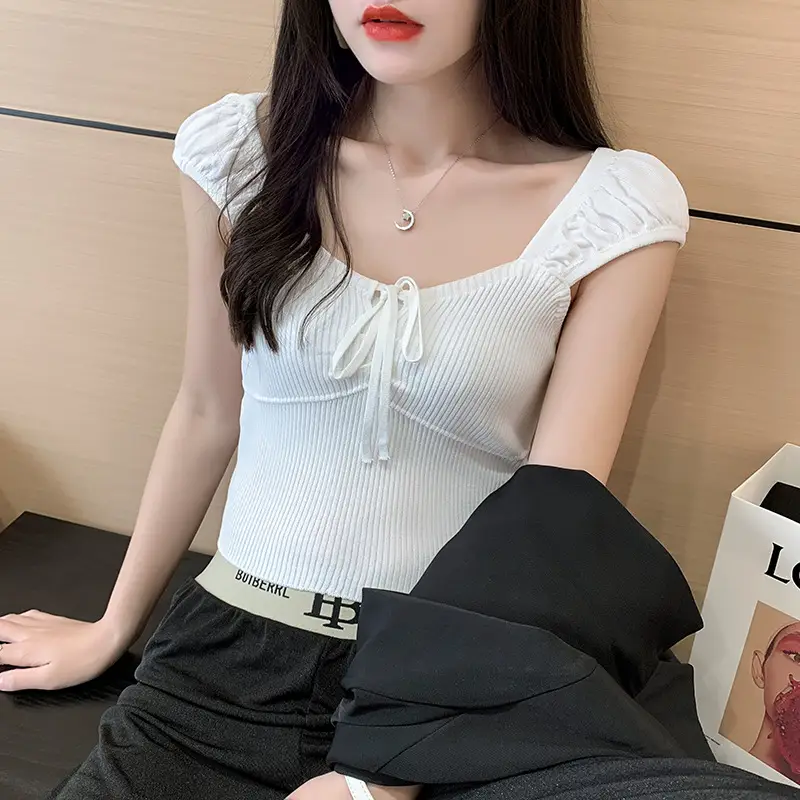 Pink Knitted One-Line Pullover Camisole with Shoulder Straps — feature 41