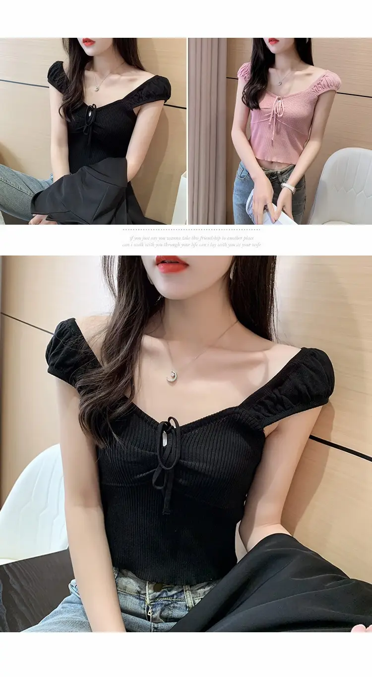 Pink Knitted One-Line Pullover Camisole with Shoulder Straps — feature 5