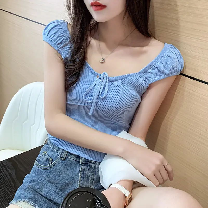 Pink Knitted One-Line Pullover Camisole with Shoulder Straps - Image 5