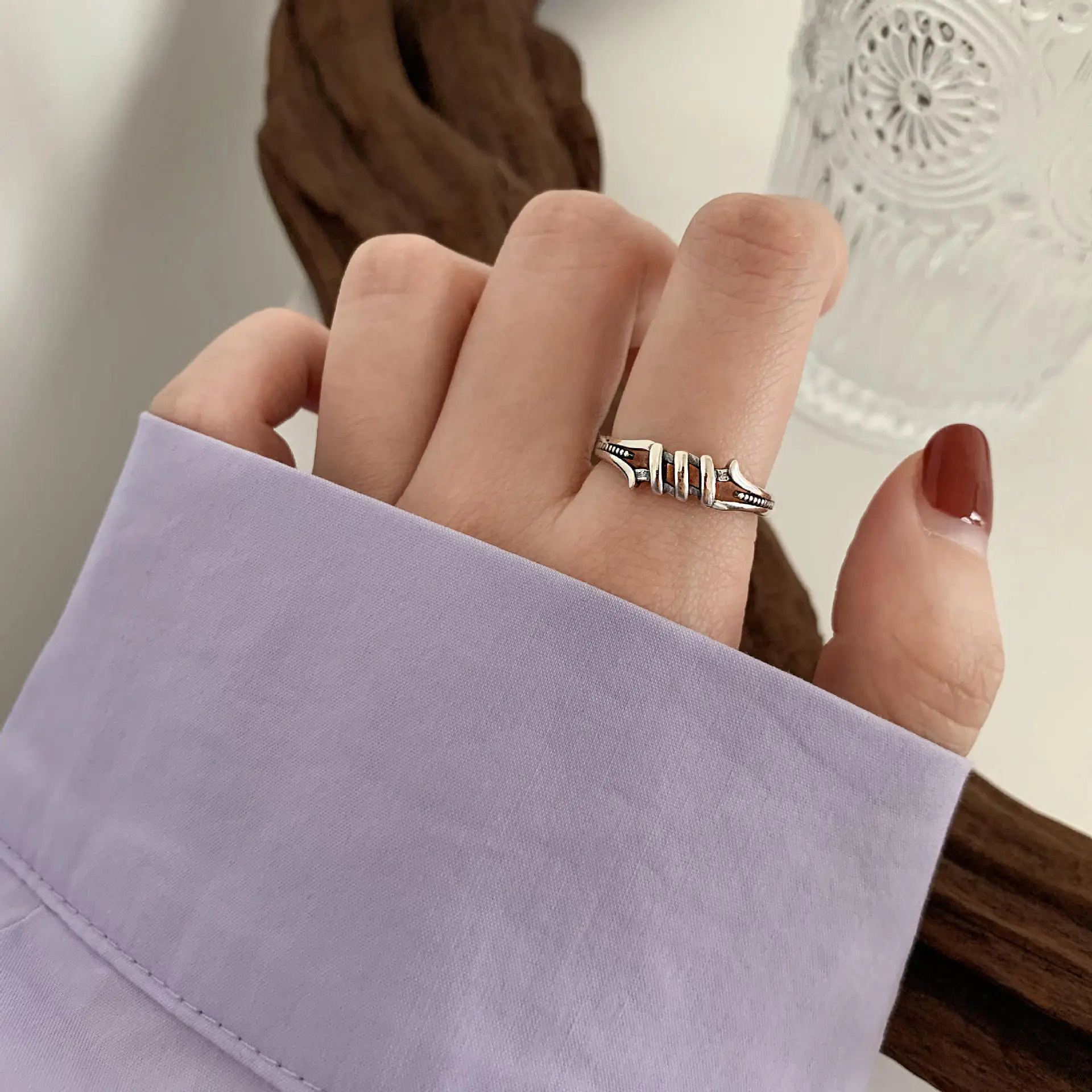 Heavy Industry Combination Index Finger Ring Women's Sterling Silver Fashion Personality Retro ins Cold Style Internet Celebrity Ring Niche - Image 5