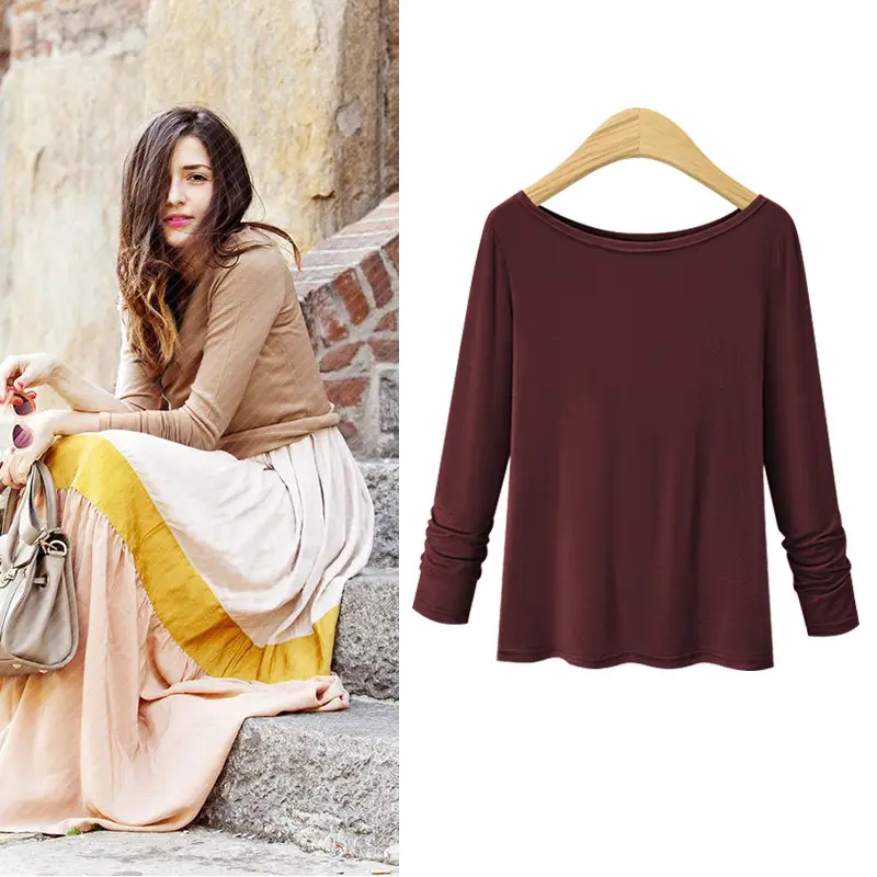Plus Size Maroon Long Sleeve T-Shirt Large - Image 8