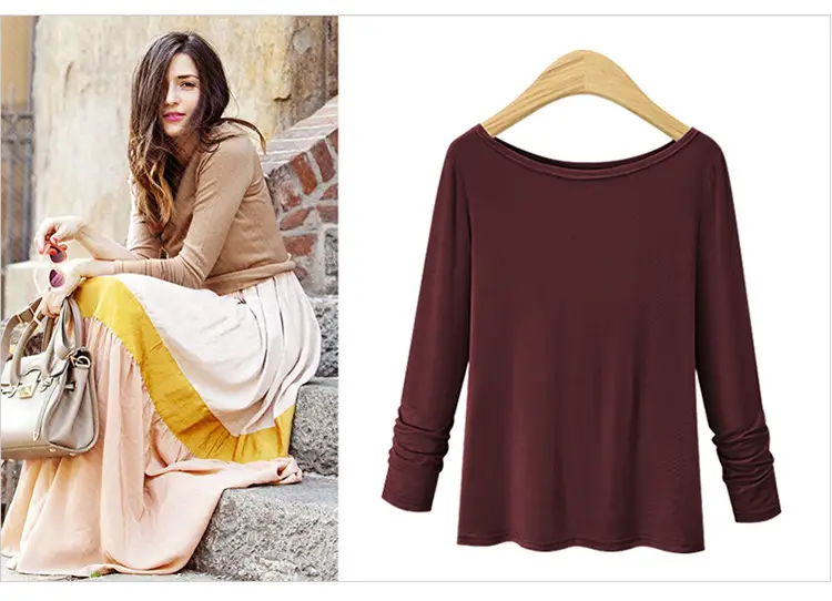 Plus Size Maroon Long Sleeve T-Shirt Large — feature 7