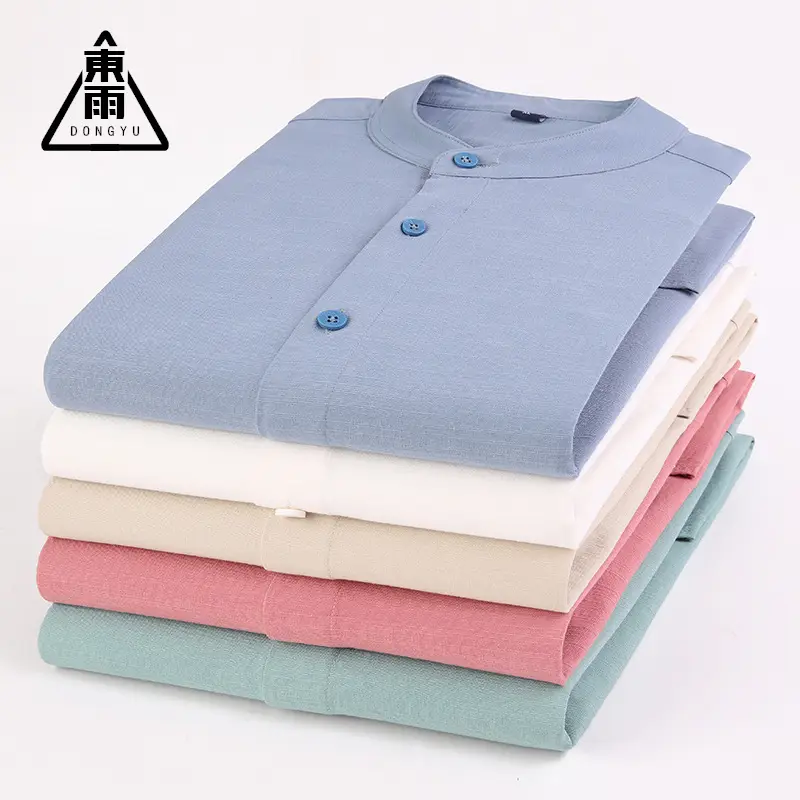 Dongyu Men Cotton Long Sleeve Shirt Blue White Pink Teal - Image 9