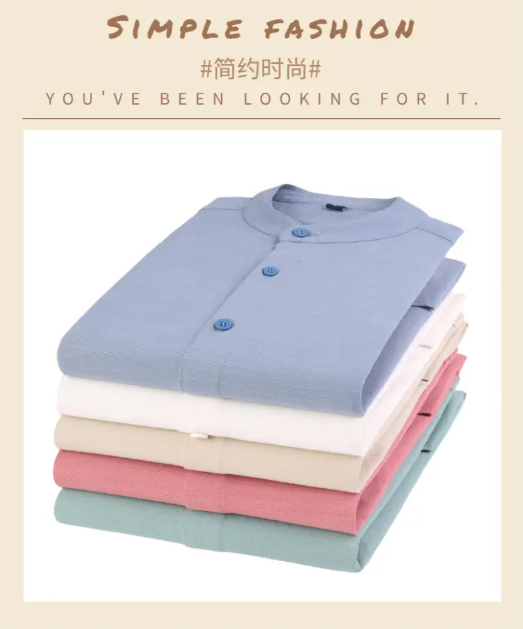 Dongyu Men Cotton Long Sleeve Shirt Blue White Pink Teal — feature 4