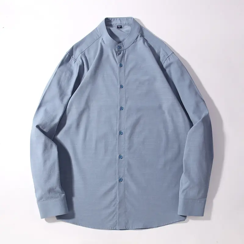 Dongyu Men Cotton Long Sleeve Shirt Blue White Pink Teal - Image 3