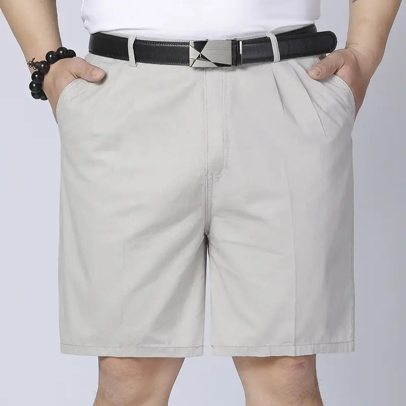 Elderly Summer Shorts Solid Beige Straight Slacks - Image 8