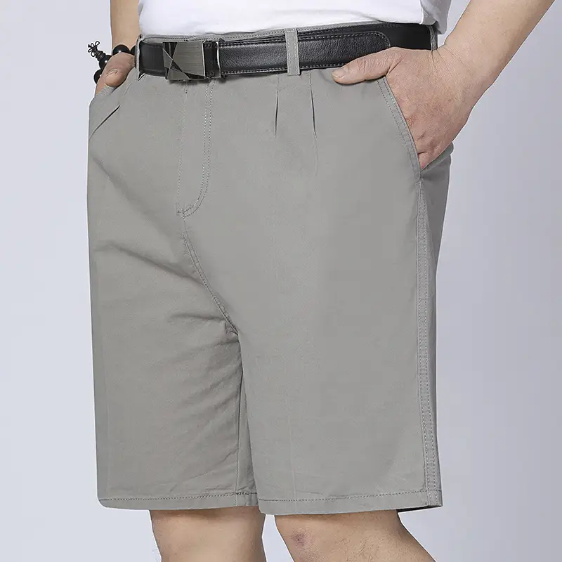 Elderly Summer Shorts Solid Beige Straight Slacks - Image 9