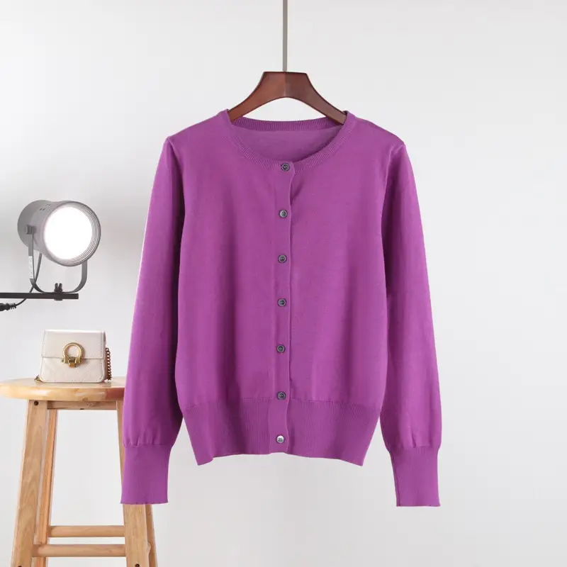 2025 Spring Knitted Cardigan Purple Women's Casual Wear