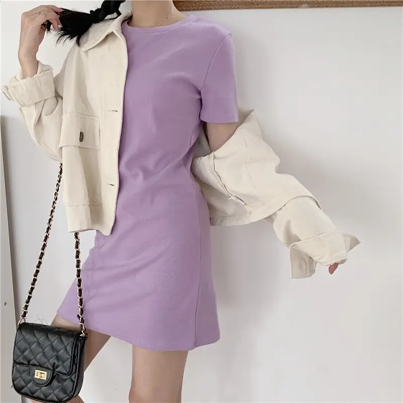 2025 Summer Women's Purple Slim Fit T-Shirt Dress - Image 10