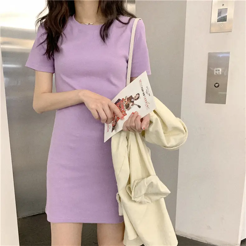 2025 Summer Women's Purple Slim Fit T-Shirt Dress — feature 8