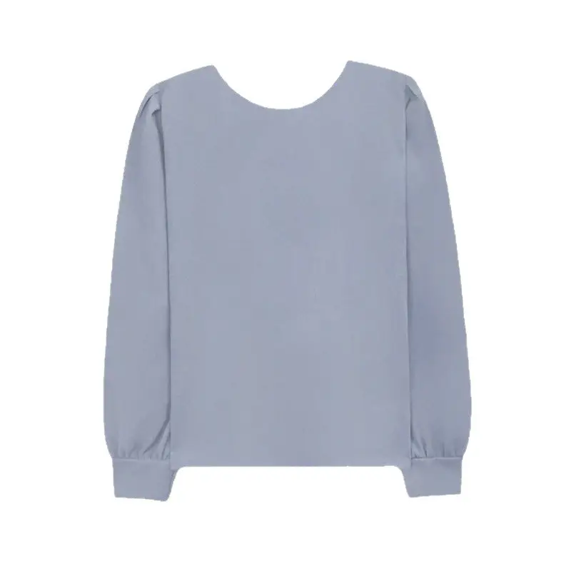 Women's Light Blue Long Sleeve Round Neck Sweatshirt - Image 7