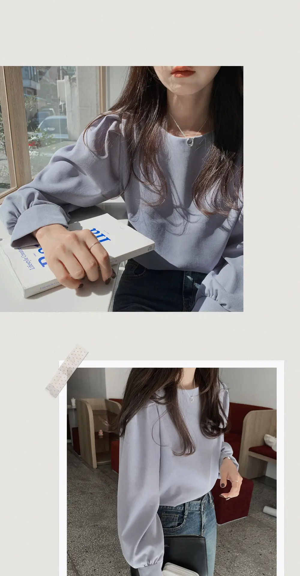 Women's Light Blue Long Sleeve Round Neck Sweatshirt — feature 5