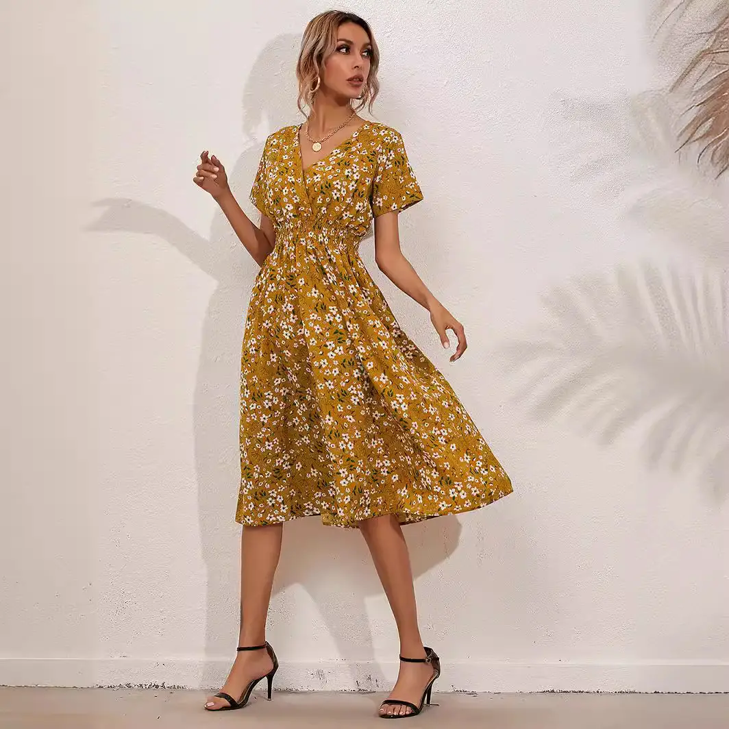 2024 Floral Printed Short Sleeve Dress for Women